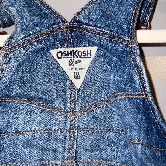 OshKosh B'gosh Denim Bibs Dress with White Floral Lace Detail Size 6-9M - Picture 4 of 6